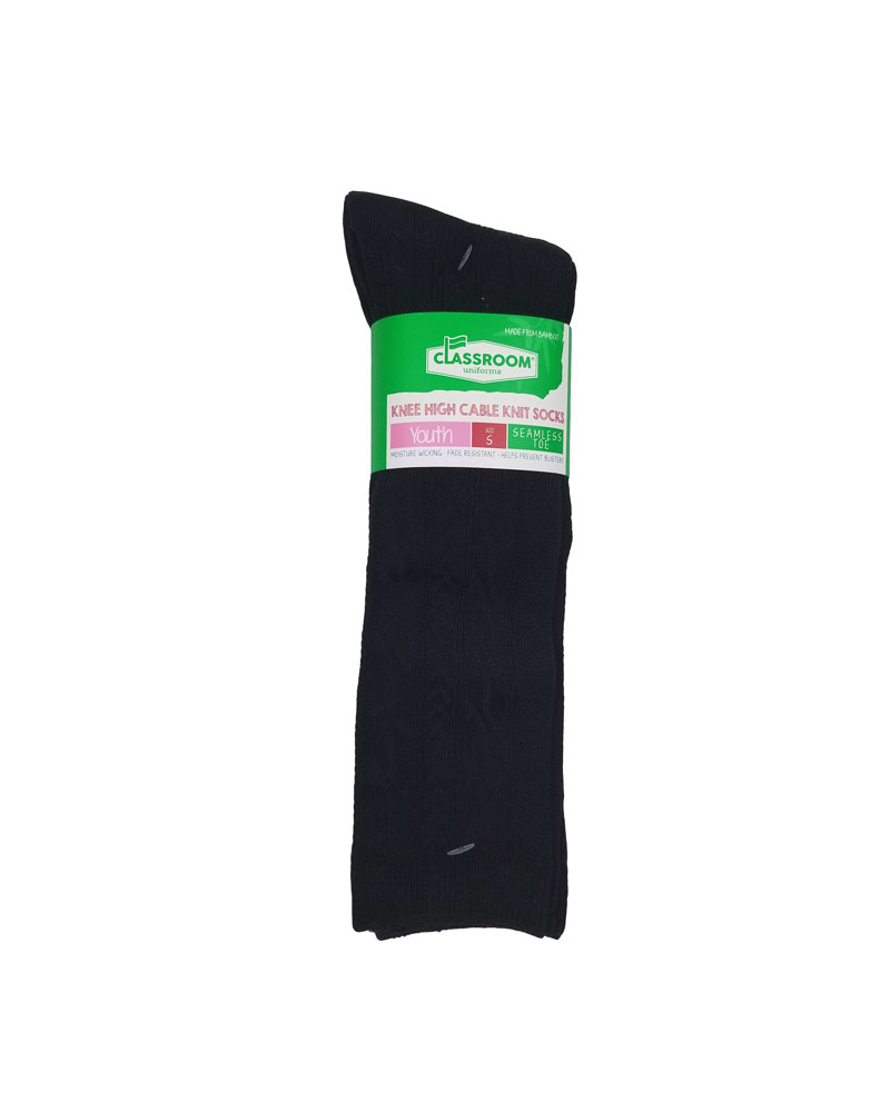 CLASSROOM NAVY CABLE KNEE HI SOCKS 3-PACK D - Educational Apparel