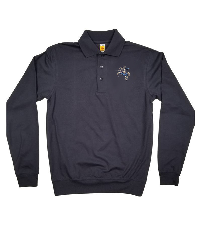 School Apparel, Inc. PARKERSBURG KNIGHT LOGO LS BANDED BOTTOM POLO