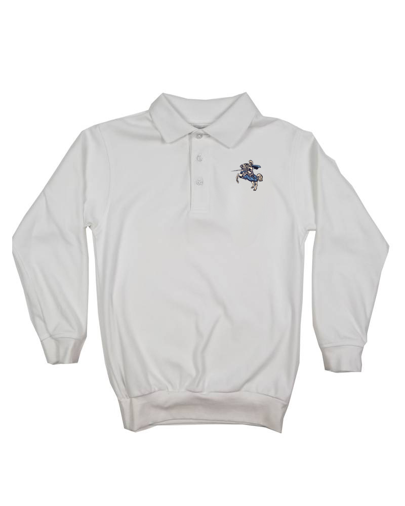 School Apparel, Inc. PARKERSBURG KNIGHT LOGO LS BANDED BOTTOM POLO