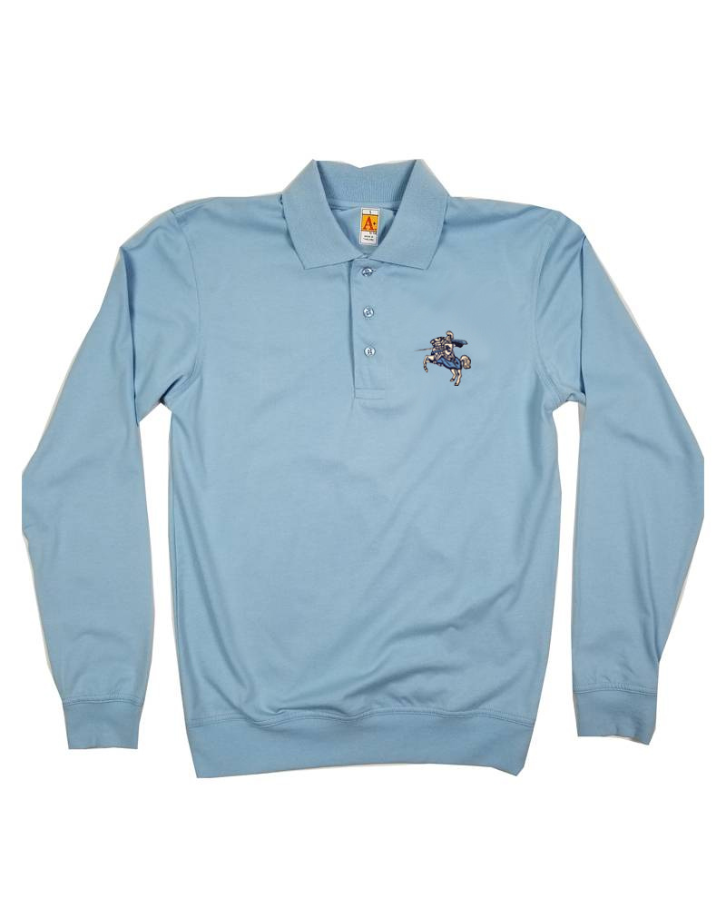 School Apparel, Inc. PARKERSBURG KNIGHT LOGO LS BANDED BOTTOM POLO
