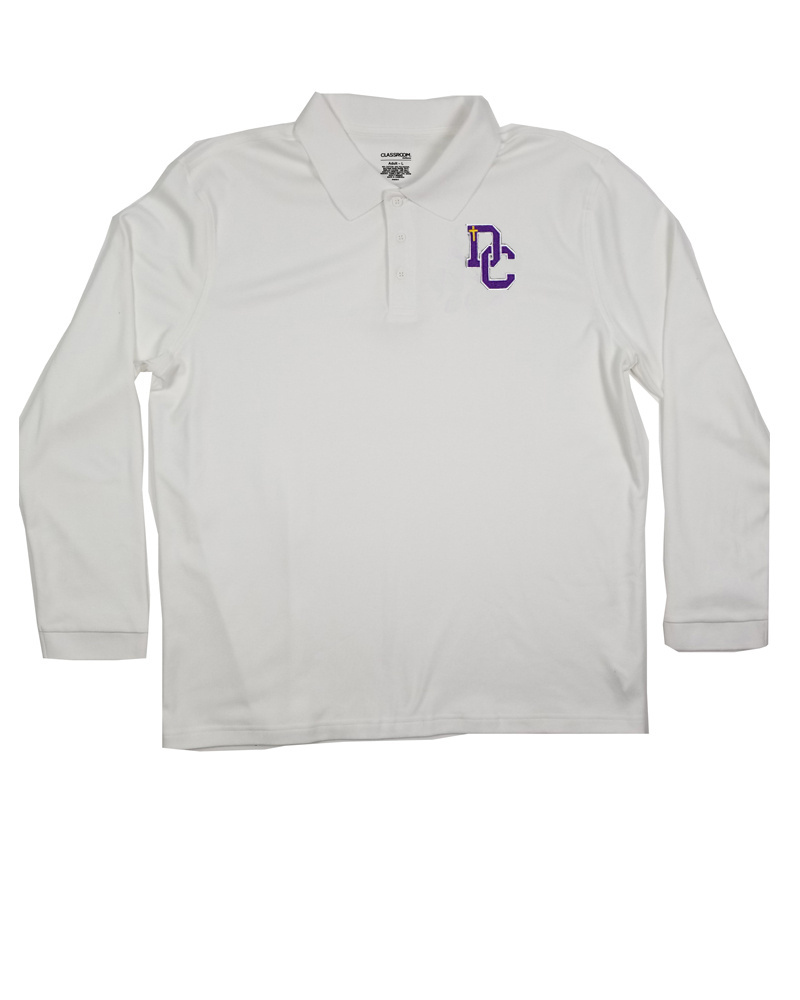 Classroom Uniforms DAYTON CHRISTIAN PIQUE LS POLO SHIRT - WHITE