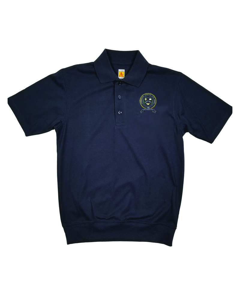 School Apparel, Inc. PARKERSBURG CREST LOGO SS BANDED BOTTOM POLO