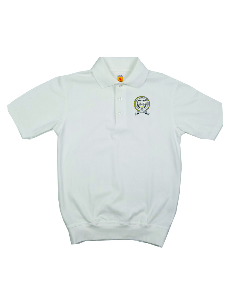 School Apparel, Inc. PARKERSBURG CREST LOGO SS BANDED BOTTOM POLO