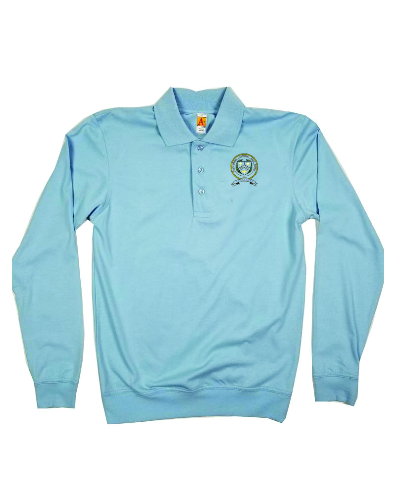 School Apparel, Inc. PARKERSBURG CREST LOGO LS BANDED BOTTOM POLO