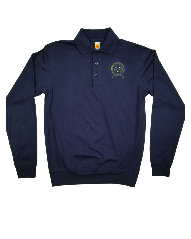 School Apparel, Inc. PARKERSBURG CREST LOGO LS BANDED BOTTOM POLO