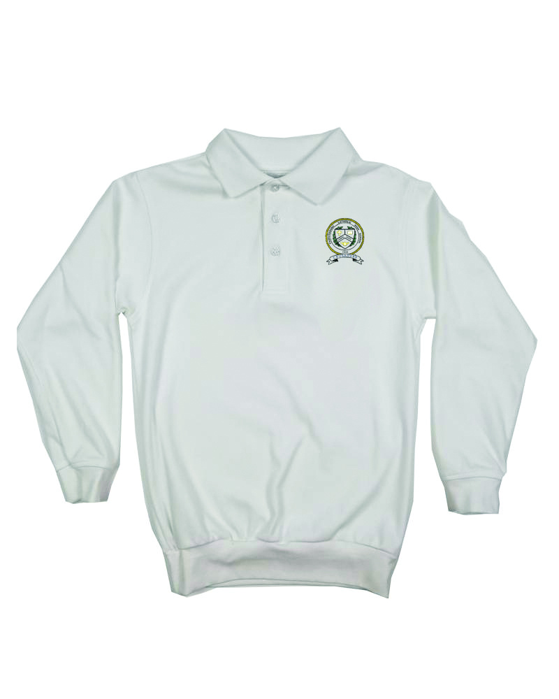School Apparel, Inc. PARKERSBURG CREST LOGO LS BANDED BOTTOM POLO