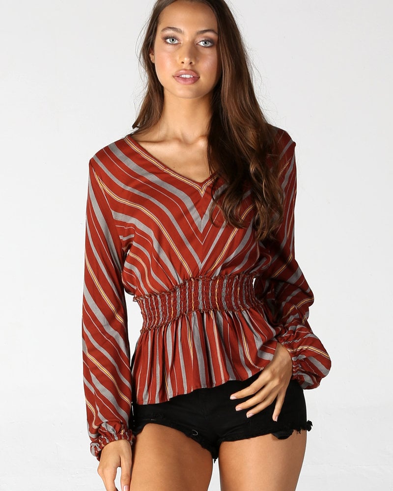 Angie Long Sleeve Top With Smocking At Waist (B2X02)