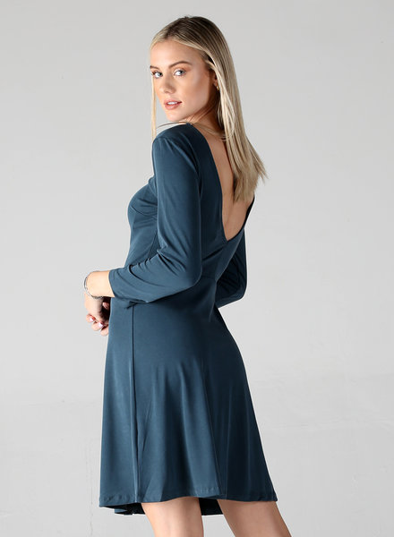 Angie Cupro Skater Dress Long Sleeve and Low V Back (X4W29)
