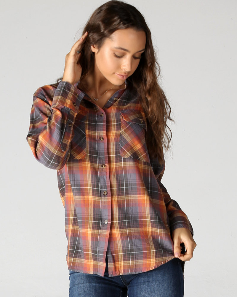 Angie Plaid Button Up Top With Roll Cuffs (X2Z15)