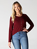 Angie Metal Button Front Long Sleeve Knit Top (X2Z22)