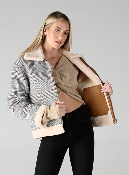 Angie Plaid Zip Up Jacket With Faux Fur Lining (SJ936)