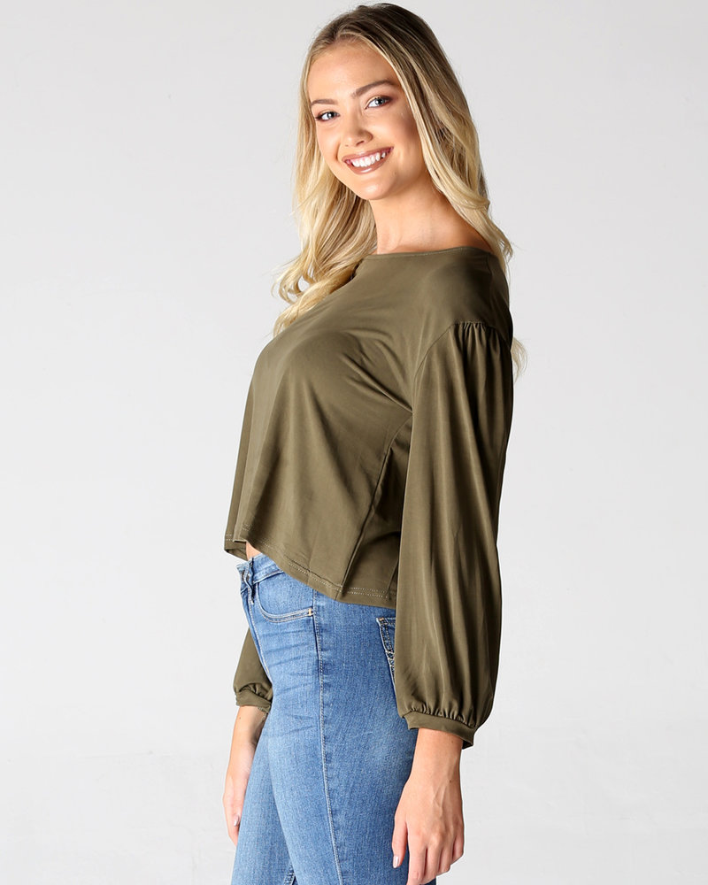Angie Balloon Sleeve Crop Length Knit Top (X2Z13)