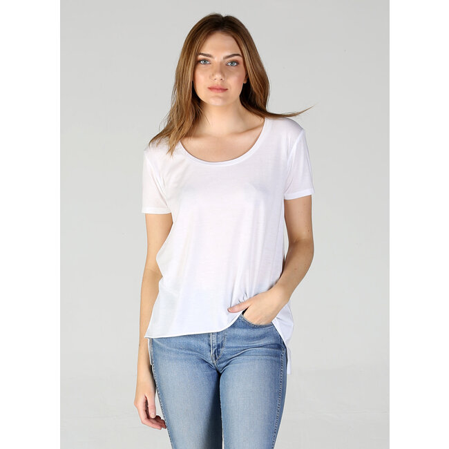 Angie Angie Scoop Neck Shirt  Raw Hem (X2AG4)