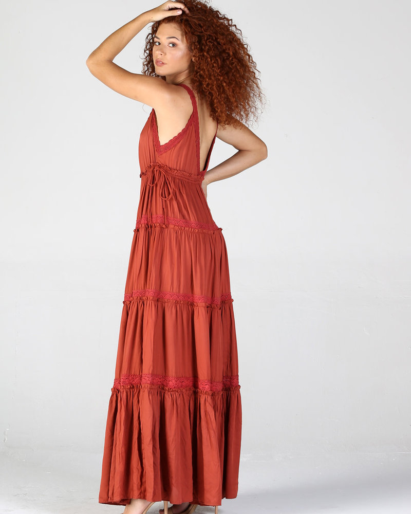 Buy Only red Tiered V-Neck Maxi Dress for Women in MENA, Worldwide