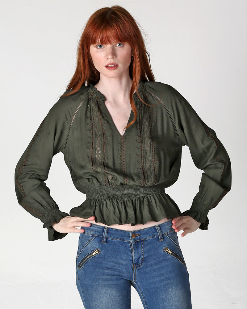 Angie Embroidered Long Sleeve Elastic Waist (F2273)