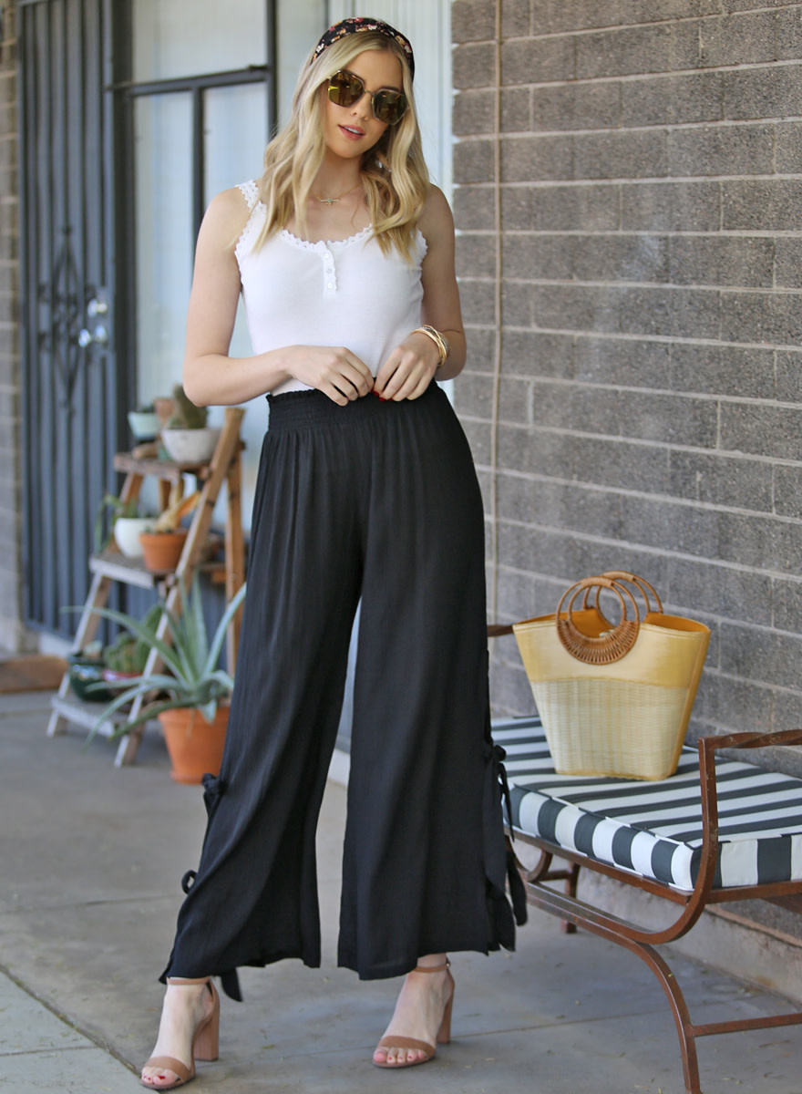 Angie Semi Fly Away Pants With Ankle Ties - Creations Boutique