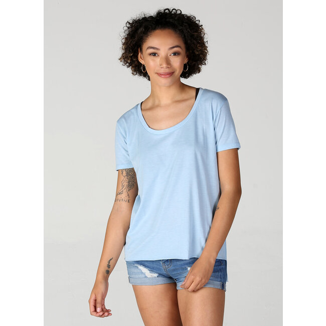 Angie Scoop Neck Shirt  Raw Hem (X2AG4)