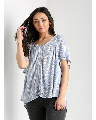 Angie Womens Long Sleeve Striped Tie Front Top