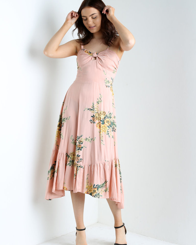 Angie Knot Front Dress with Ruffle Hem (F4D93)