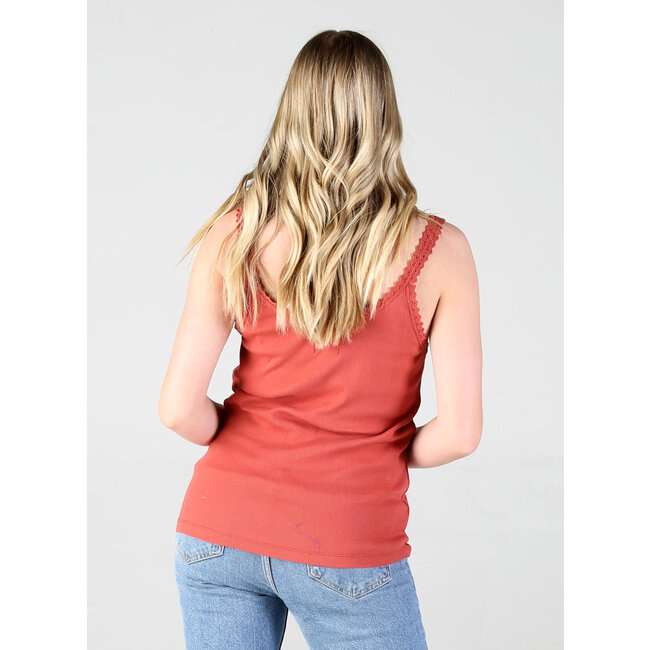 Angie Lace Trim Rib Knit Tank W.Buttons (X2AG9)