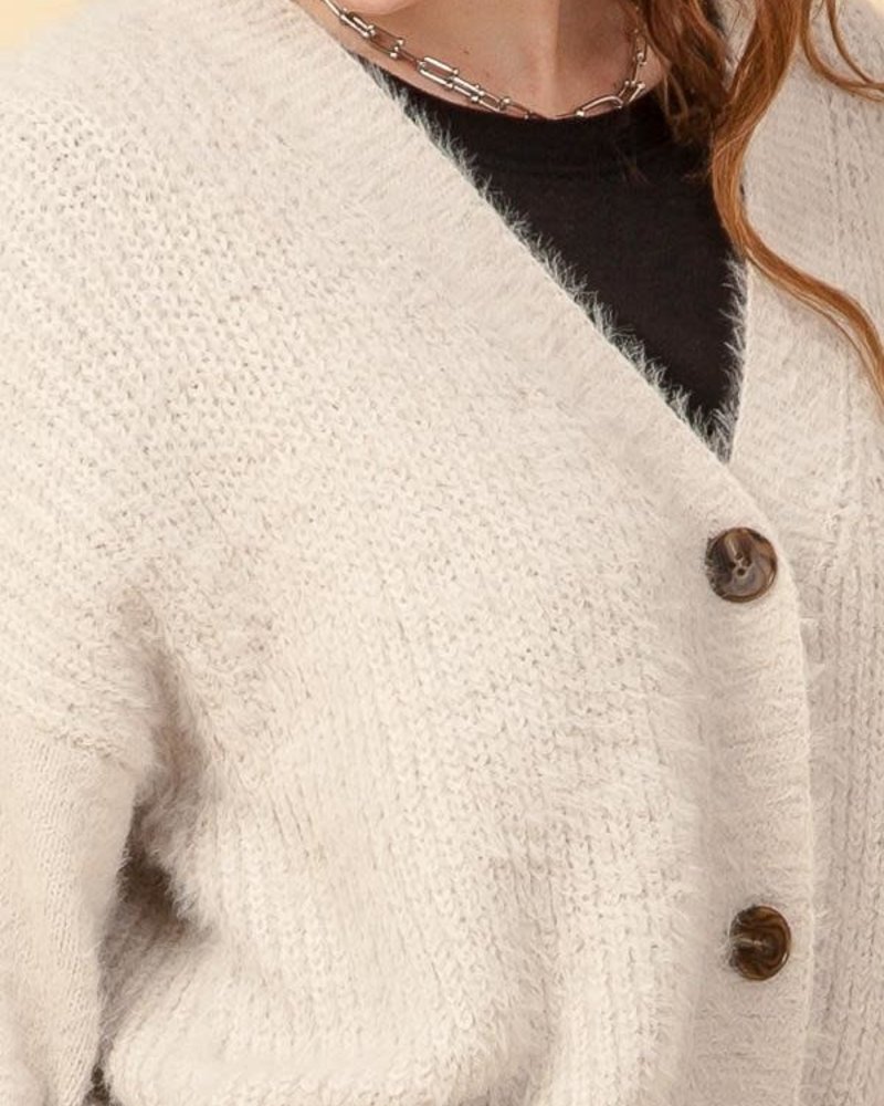 fuzzy button cardigan