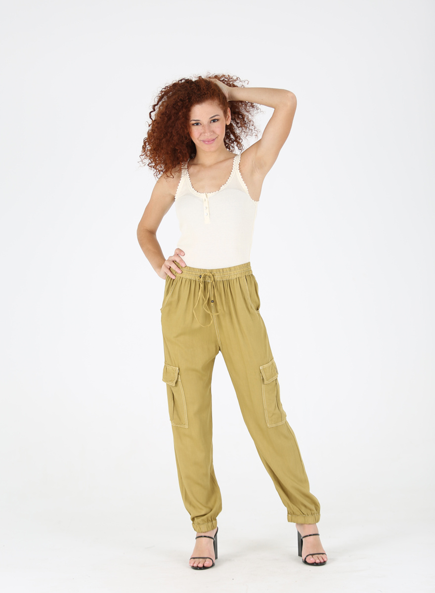 Angie Pant With Side Pocket And Elastic Ankle Cuff - Creations Boutique