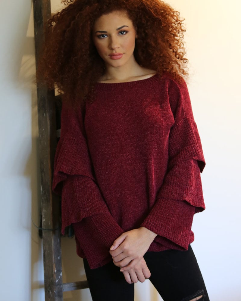 Angie Chenille Tier Sleeve Pullover (XHJ02)