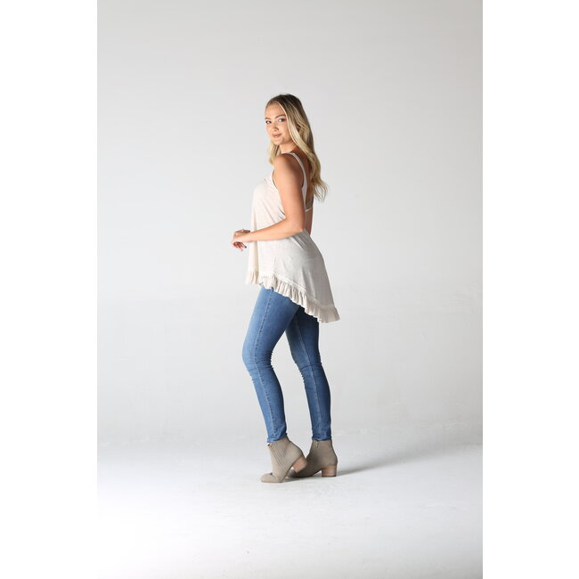 Angie Angie Slubby V-Neck Lace Hem Tank (X2N56)