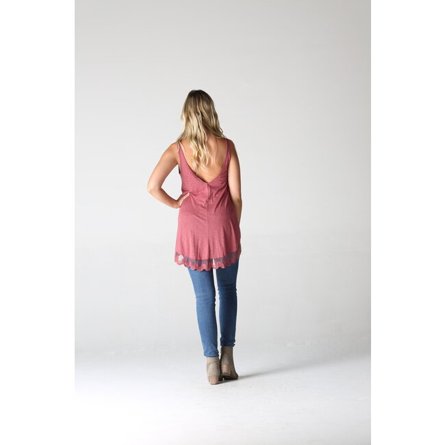Angie Angie Slubby V-Neck Lace Hem Tank (X2N56)