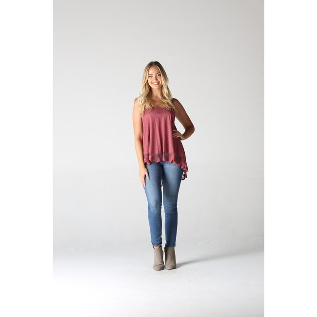 Angie Angie Slubby V-Neck Lace Hem Tank (X2N56)