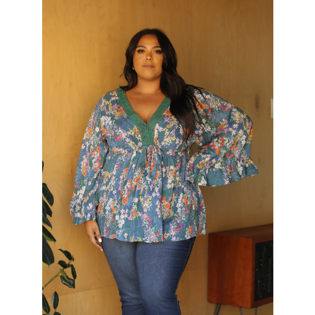 Angie Angie V Neck Angled Sleeves Top  (F9197)