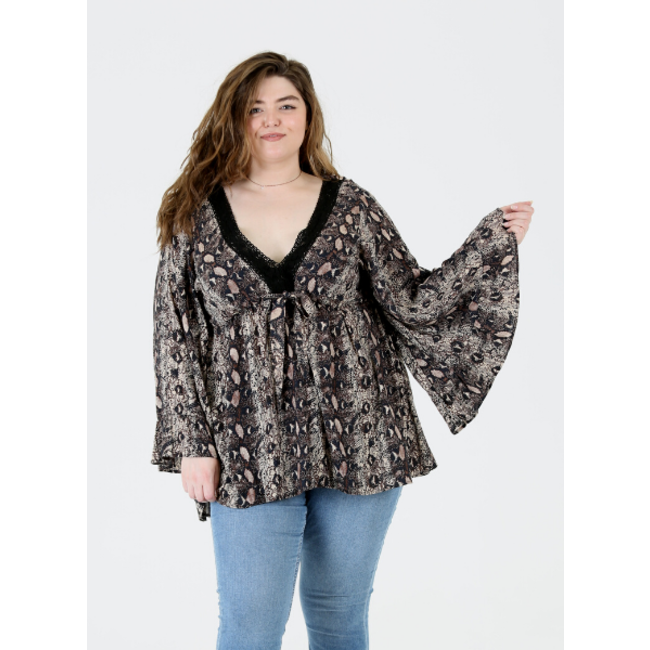 Angie Angie V Neck Angled Sleeves Top  (F9197)