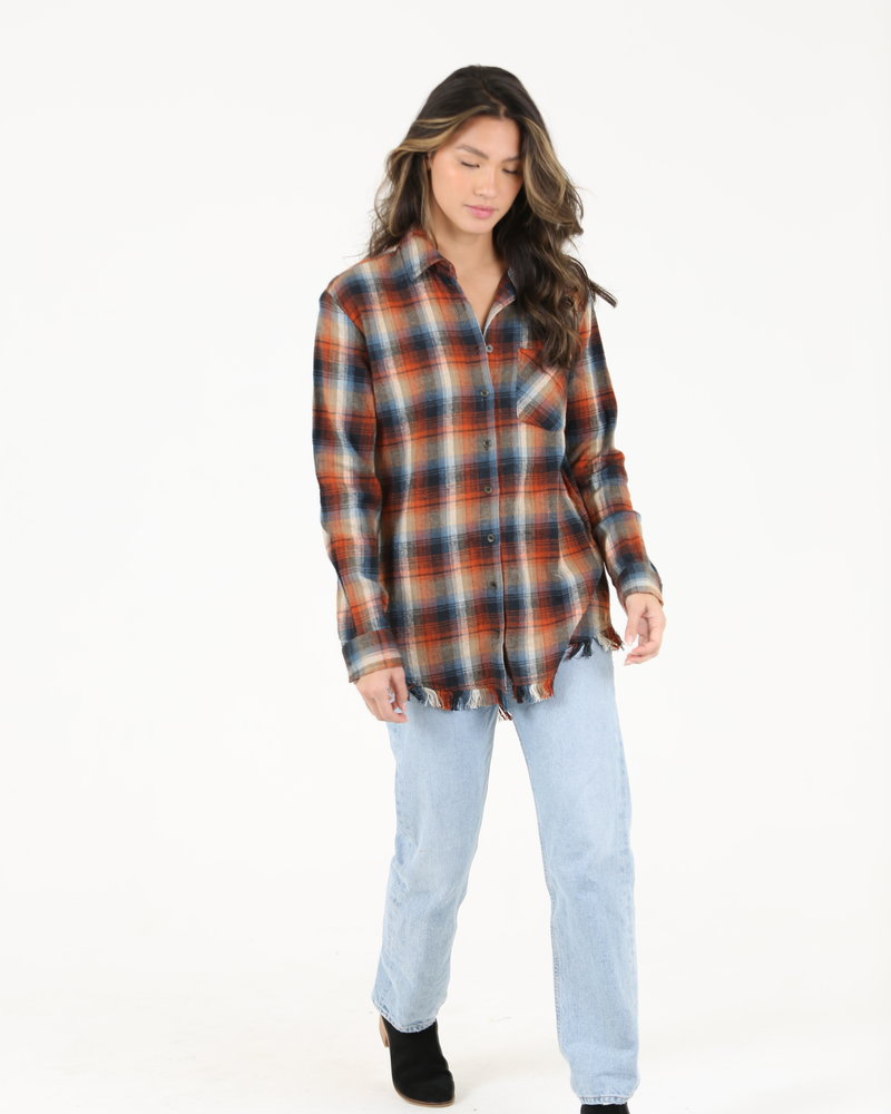 Angie Plaid Flannel Fringe Hem (B2U78)