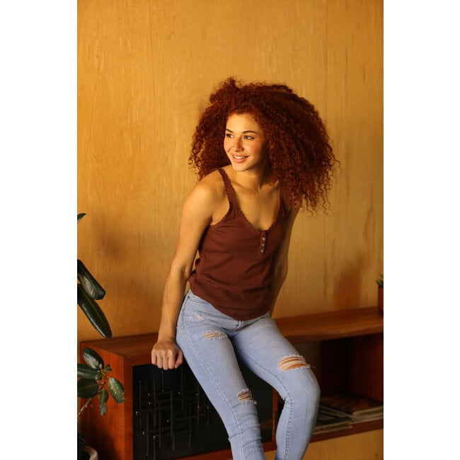 Angie Angie Lace Trim Rib Knit Tank W.Buttons (X2AG9)