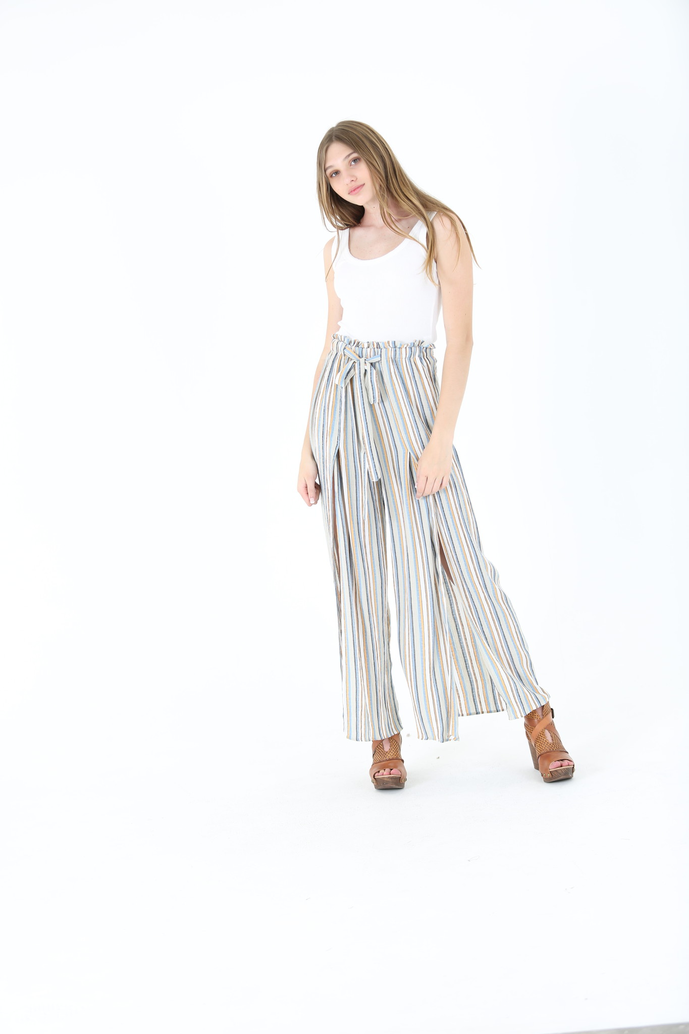 Angie Wide Leg Pants With Slit - Creations Boutique Angie Wide Leg Pants With Slit - Creations Boutique