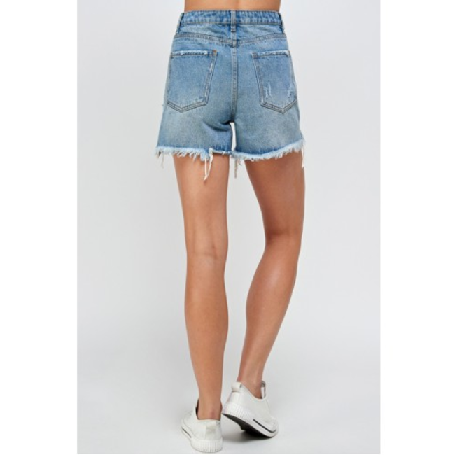Signature 8 Signature 8 High Rise Destroyed Mid Length Denim Shorts  (S8902)