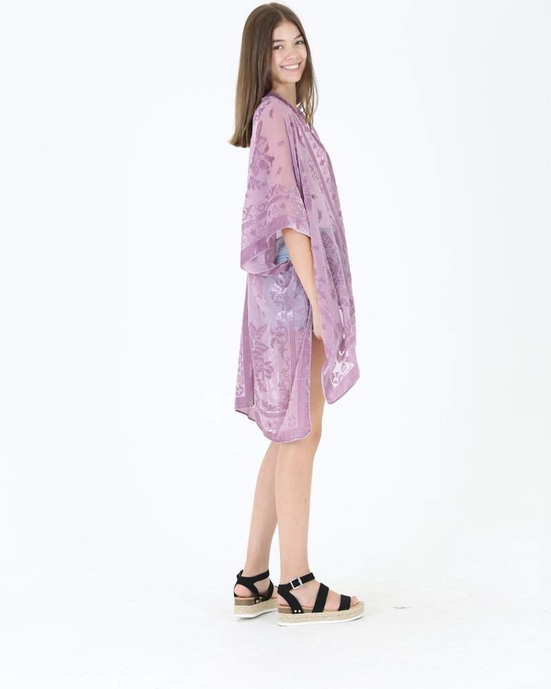 Angie Burnout Velvet Kimono (X2CH6) Lilac One Size