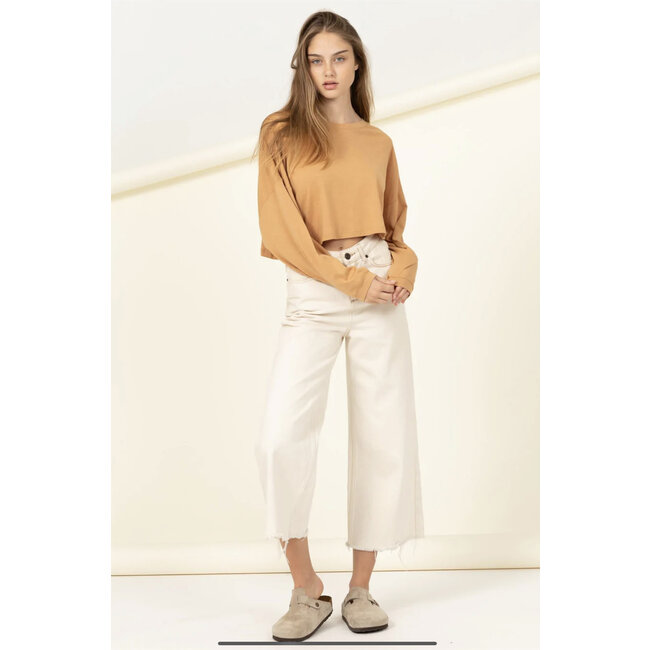 Double Zero Double Zero Long Sleeve Cropped Knit Tee (DZ21F917)