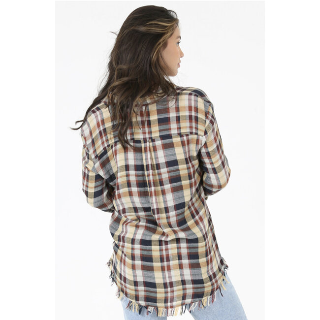 Angie Angie Plaid Flannel Fringe Hem (B2U78)