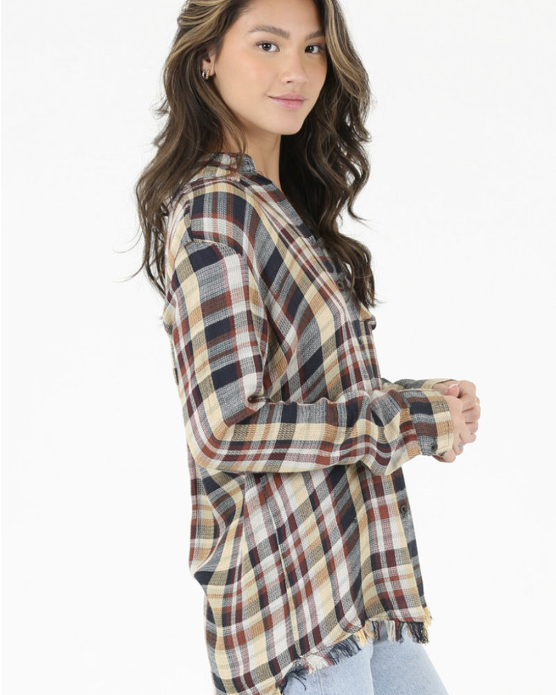 Angie Plaid Flannel Fringe Hem (B2U78)