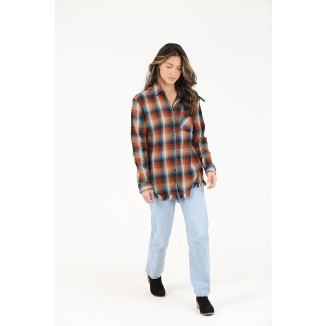 Angie Angie Plaid Flannel Fringe Hem (B2U78)