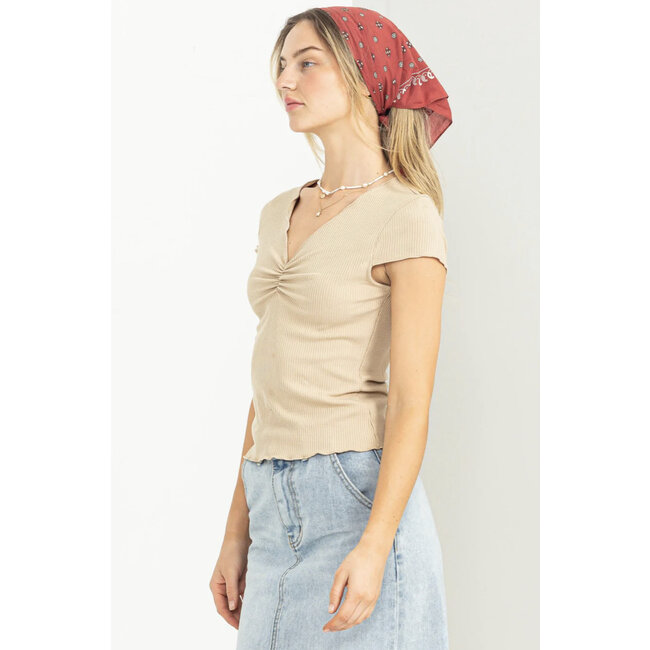 Double Zero Double Zero SS Top W/ Ruched Neckline (DZ23C418)