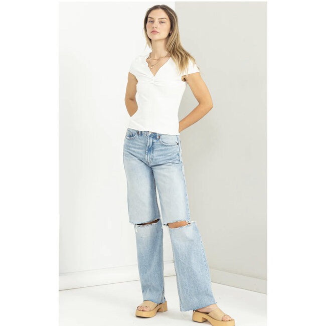 Double Zero Double Zero SS Top W/ Ruched Neckline (DZ23C418)