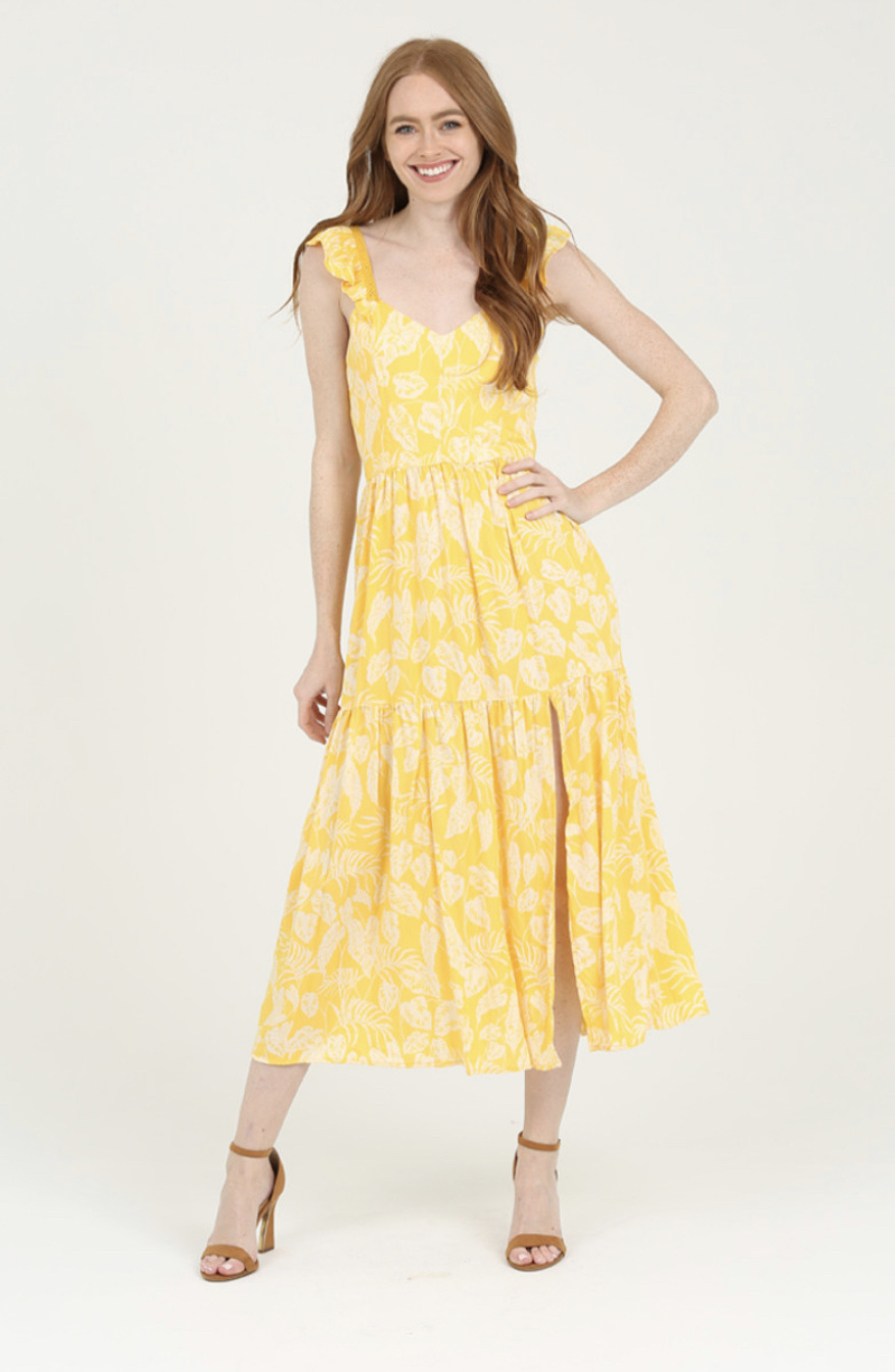 Angie Cap Sleeve Midi Dress With Tiered Skirt (F4F76