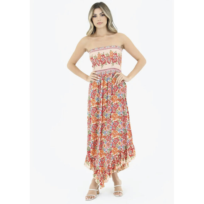 Angie Smocked Angled Hem Dress (F4E04)