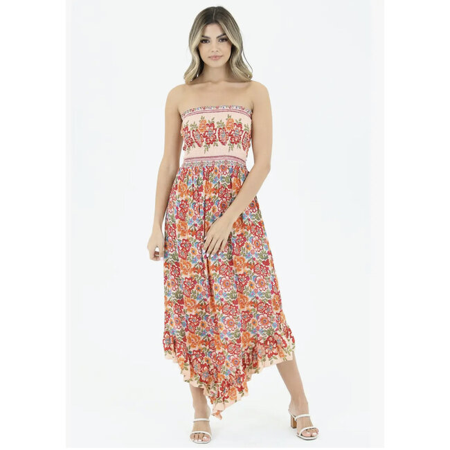 Angie Smocked Angled Hem Dress (F4E04)