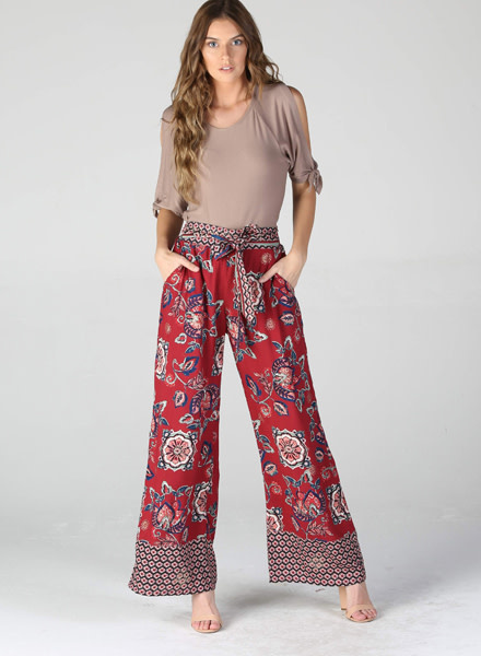 Angie Wide Leg Pants with Self Tie (25C71) - Creations Boutique