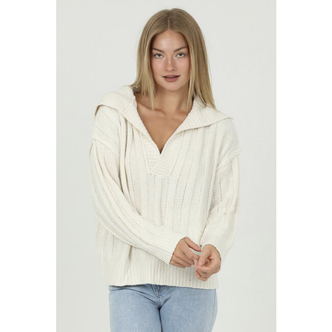 Angie Angie Rib Knit VNeck Collard Sweater (XHP61)