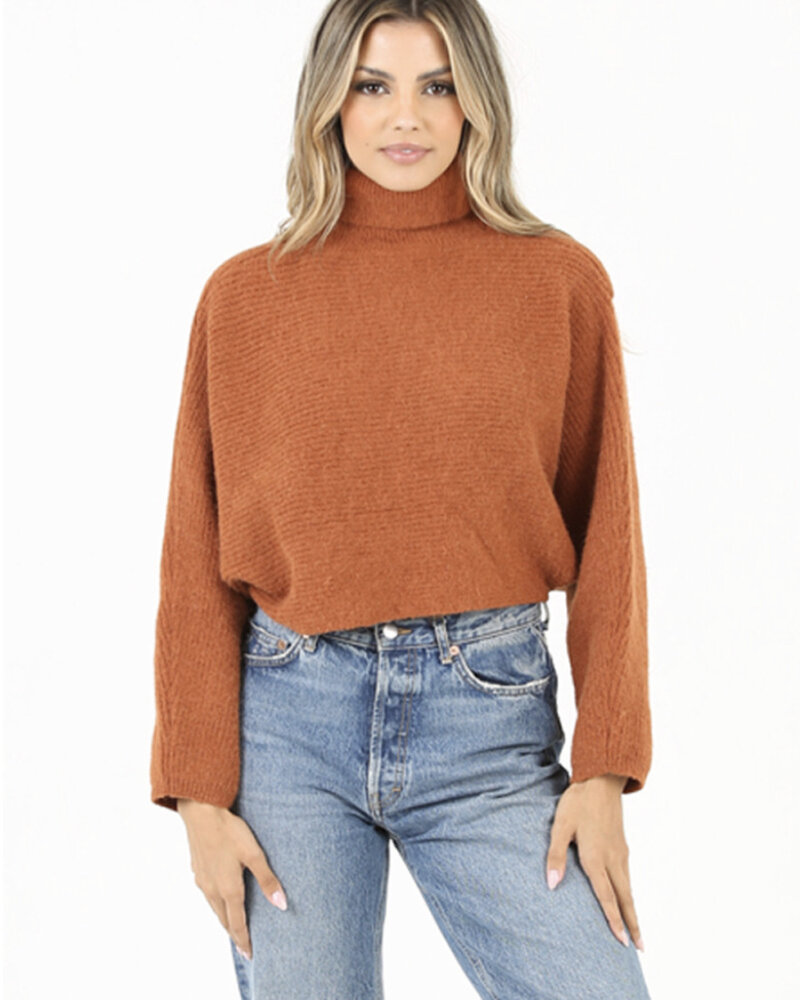 Angie Criss Cross Turtleneck Cropped Sweater (XHM62) - Creations Boutique