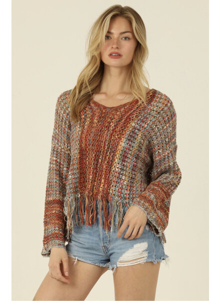 Angie V Neck Light Weight Fringe Pullover Sweater (XHN03)